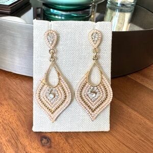Gold and Cream Boho Glam Dangle Earrings